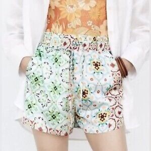 Zara Floral Printed Pull-On Drawstring Satin Shorts Size Large